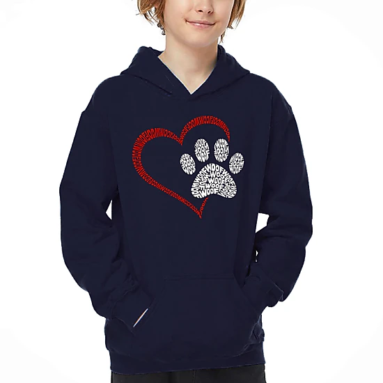 LA Pop Art Boy's Word Art Hoodie - Paw Heart