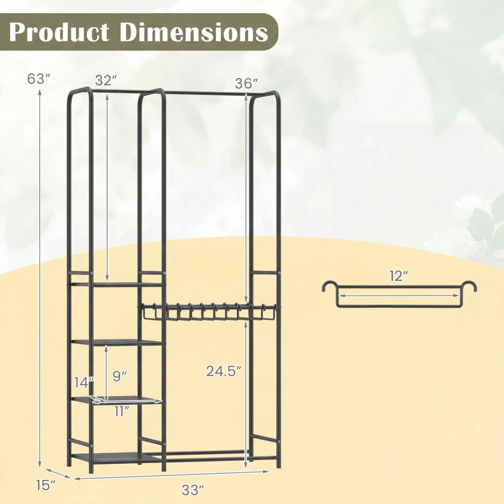 Hivvago Portable Closet with Pants Hangers and 2 Hanging Rods 4 Storage Shelves