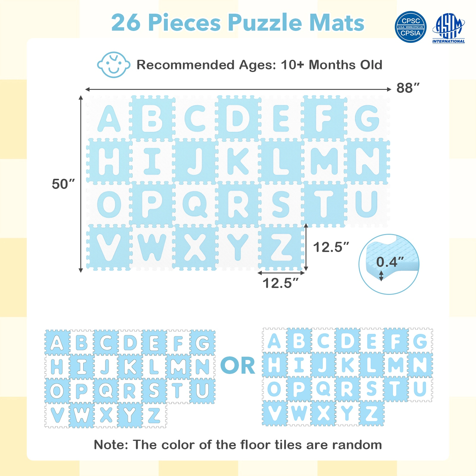 SUGIFT Blue 26-Piece 12.5-in Interlocking BPA-Free ABC Alphabet Foam Play Mat with Detachable Letters