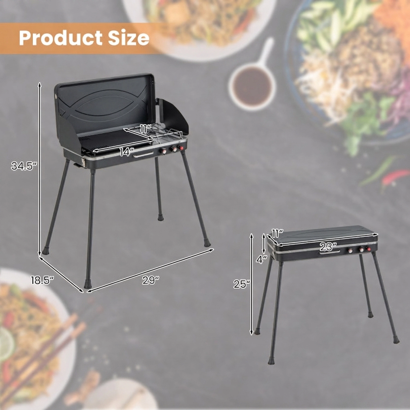 SUGIFT 2-in-1 Gas Camping Grill and Stove with Dual Burners and Detachable Legs Black
