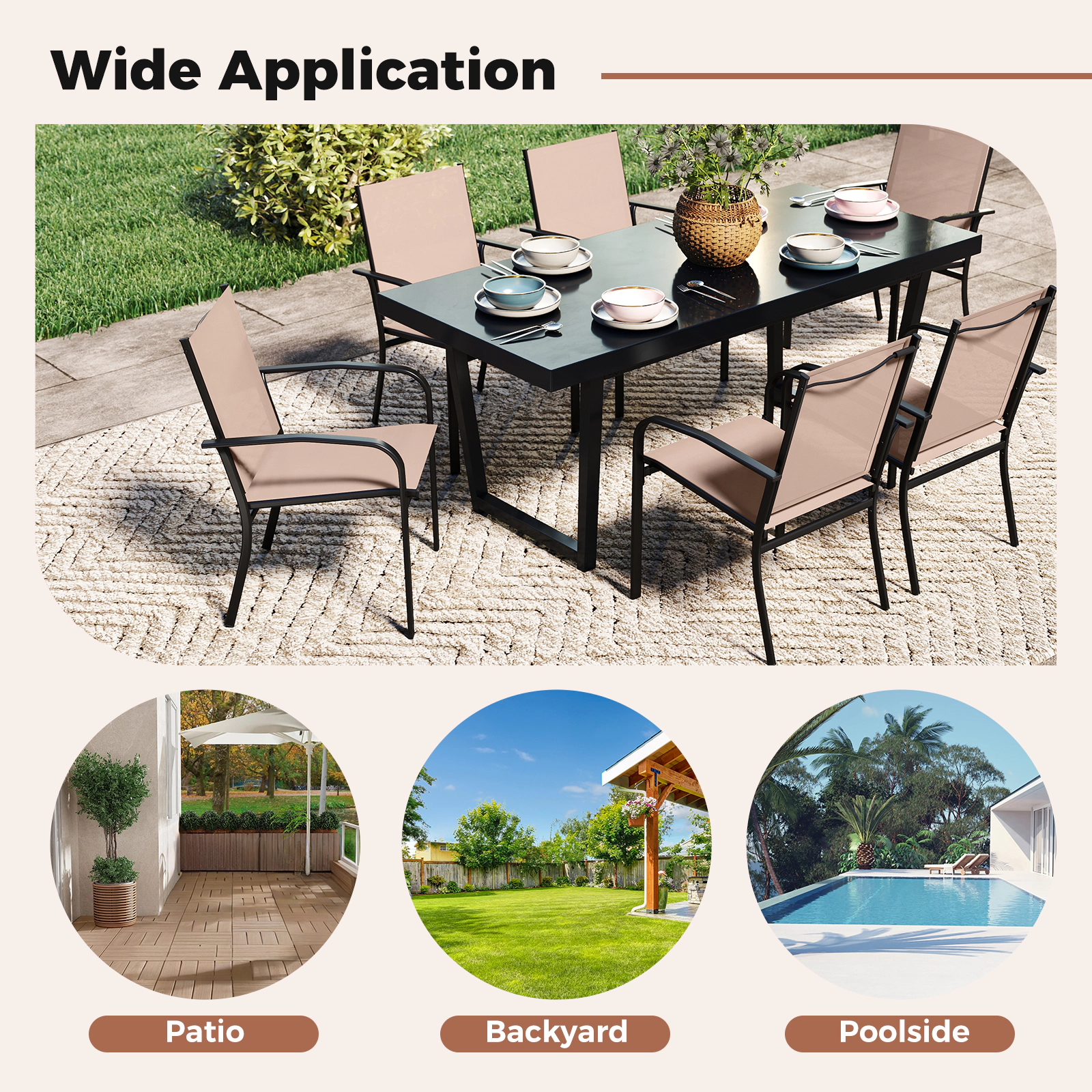 SUGIFT High Back Stackable Metal Outdoor Dining Chairs Set of 2 330-lb Capacity Light Brown