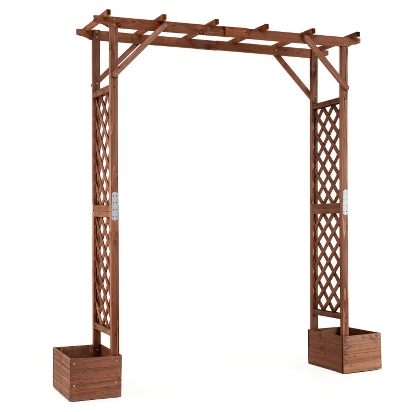 SUGIFT Orange Wooden Garden Arbor with 2 Planter Boxes and Top Roof 82-in W 22-in D 87-in H 44-lb Per Planter Box