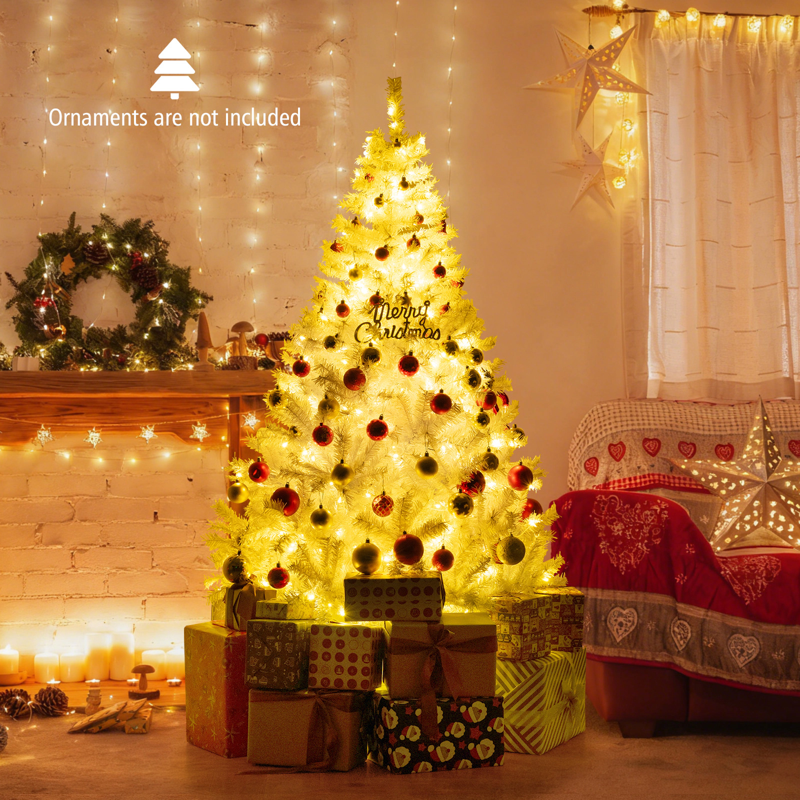 SUGIFT 6-ft All-White Pre-Lit Hinged Artificial Christmas Tree with 1000 Branch Tips and 280 LED Lights