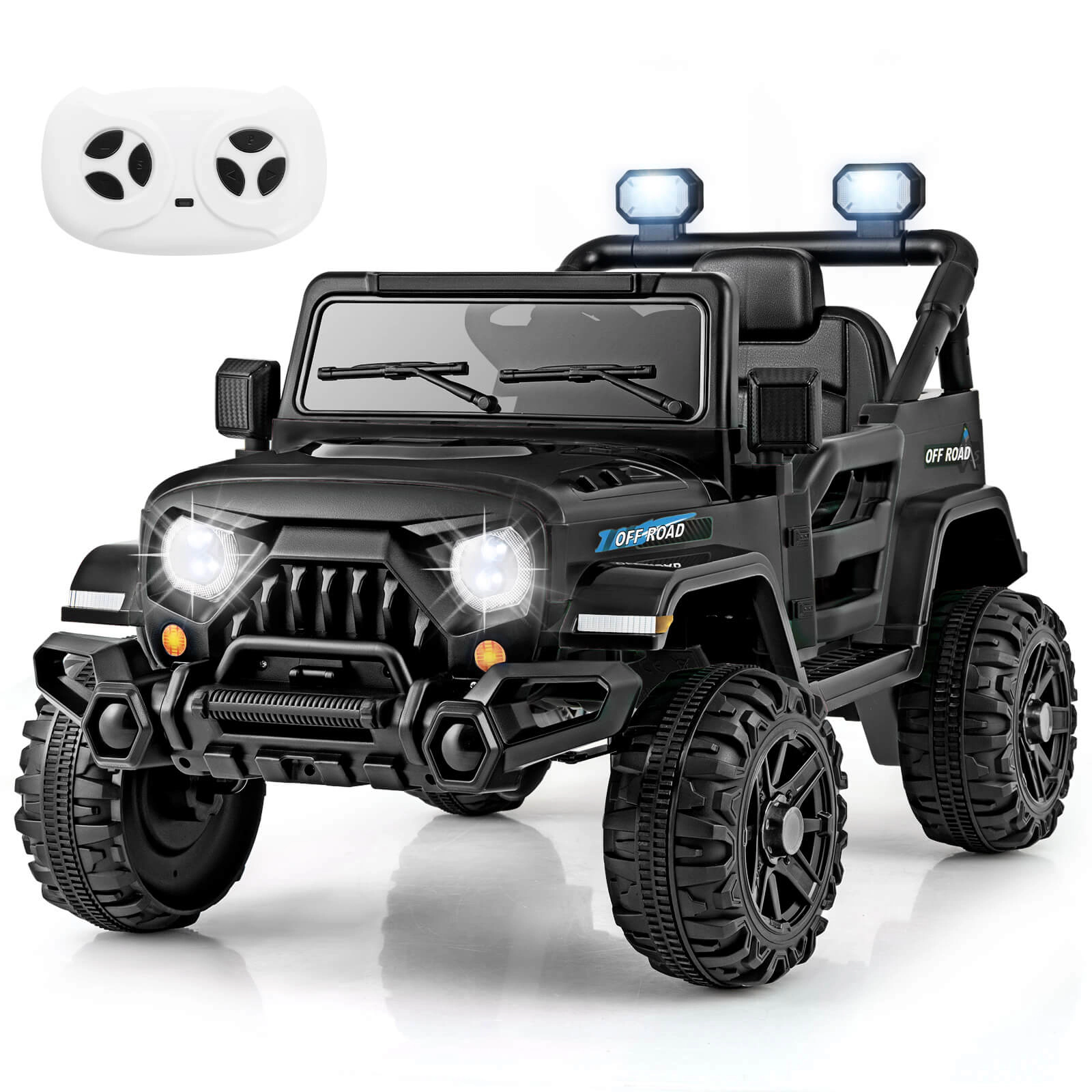 Costway 12V Kids Ride on Truck Car w/Remote Control, Threaded Wheels 3 Speeds LED Lights Pink