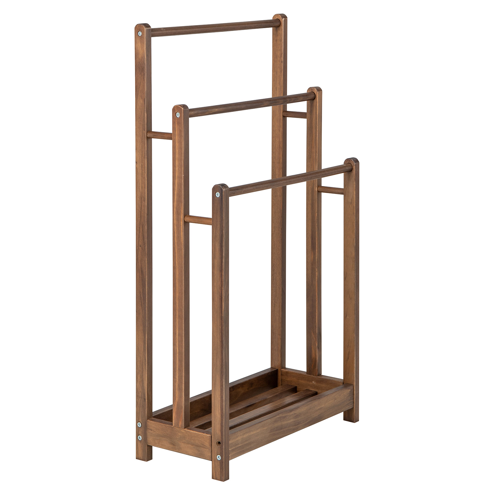 SUGIFT 3-Bar Slatted Bottom Shelf Fir Wood Bathroom Towel Rack 18-in x 9-in x 34-in 22-lb per Bar Rustic Brown