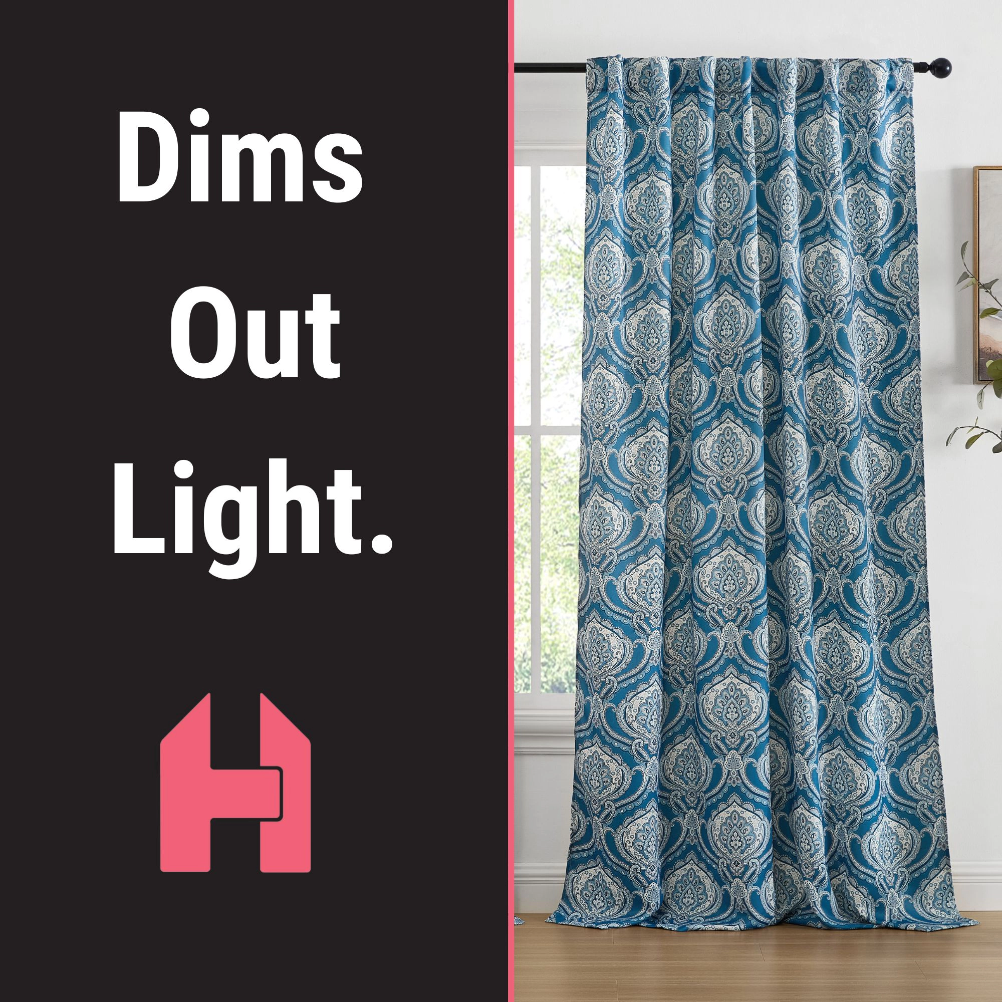 HLC.ME Messina Paisley Damask Patterned Back Tab Rod Pocket Curtains - Light Blocking Darkening Window Panels, Set of 2