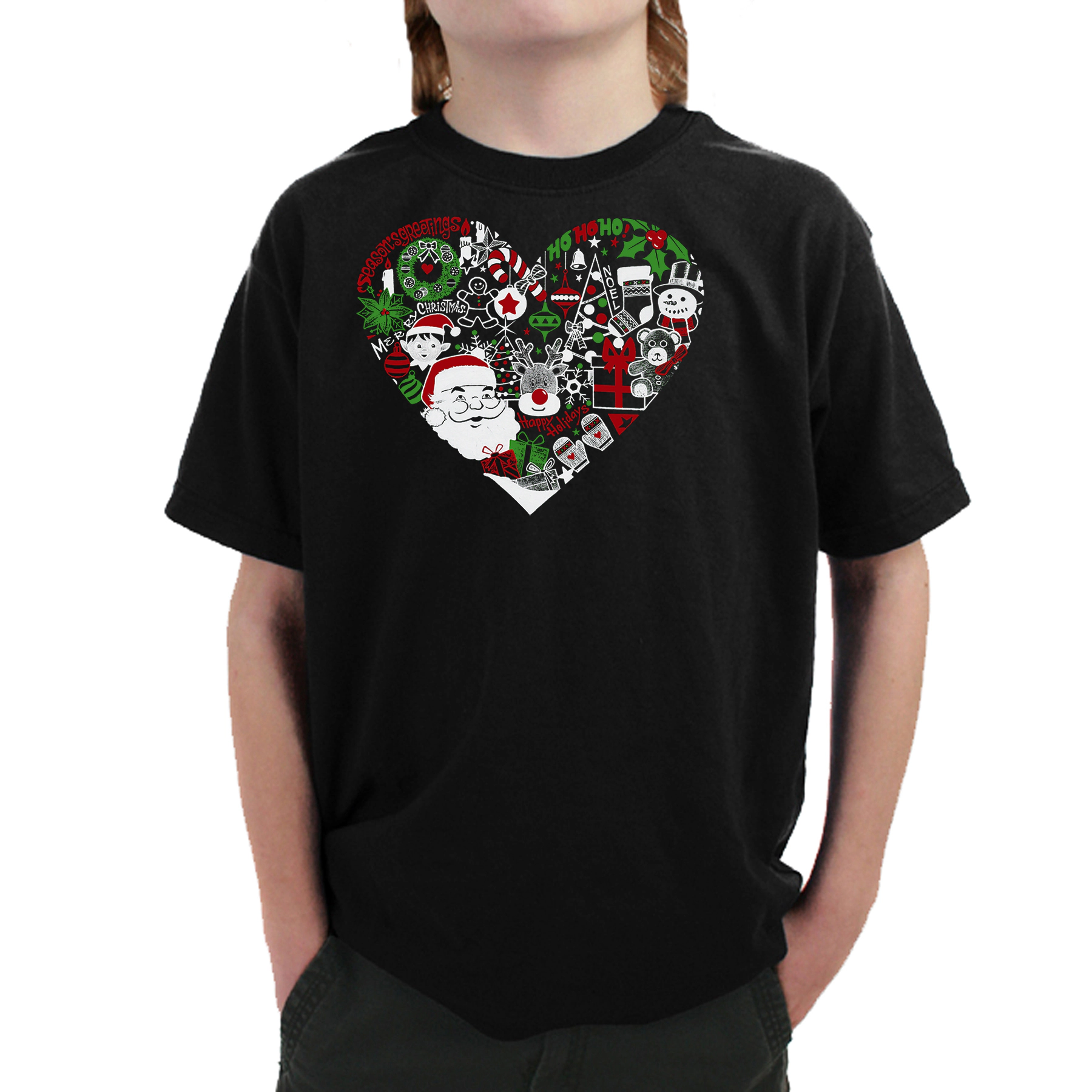 LA Pop Art Boy's Word T-Shirt - Christmas Themed Heart