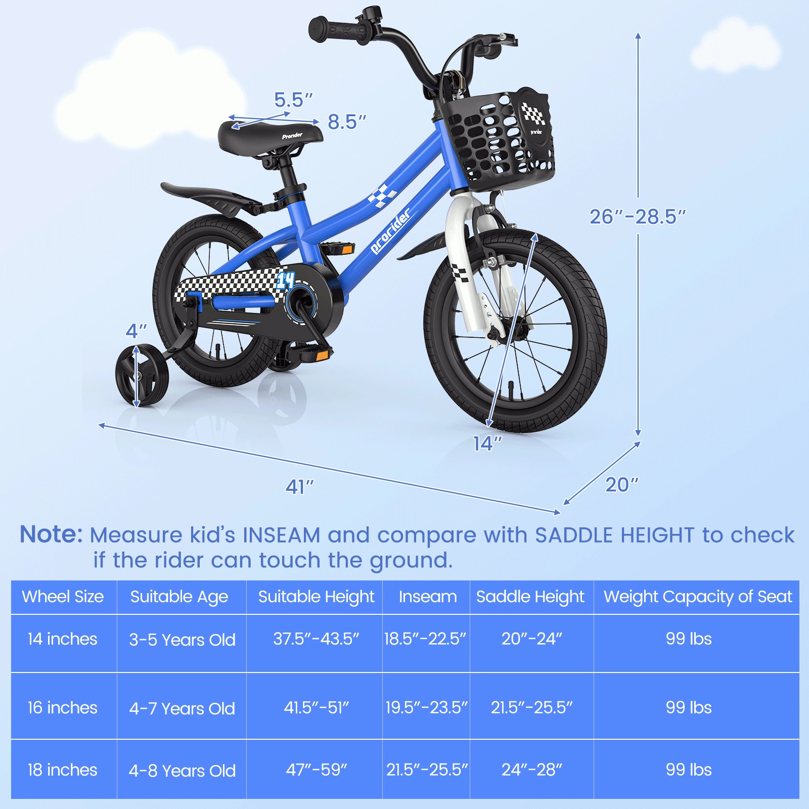 14-in Toddler Bike Fully Enclosed Chain Guard Soft Padded Seat 2 Training Wheels Short-Reach Hand Brake Ages 3-5 Navy