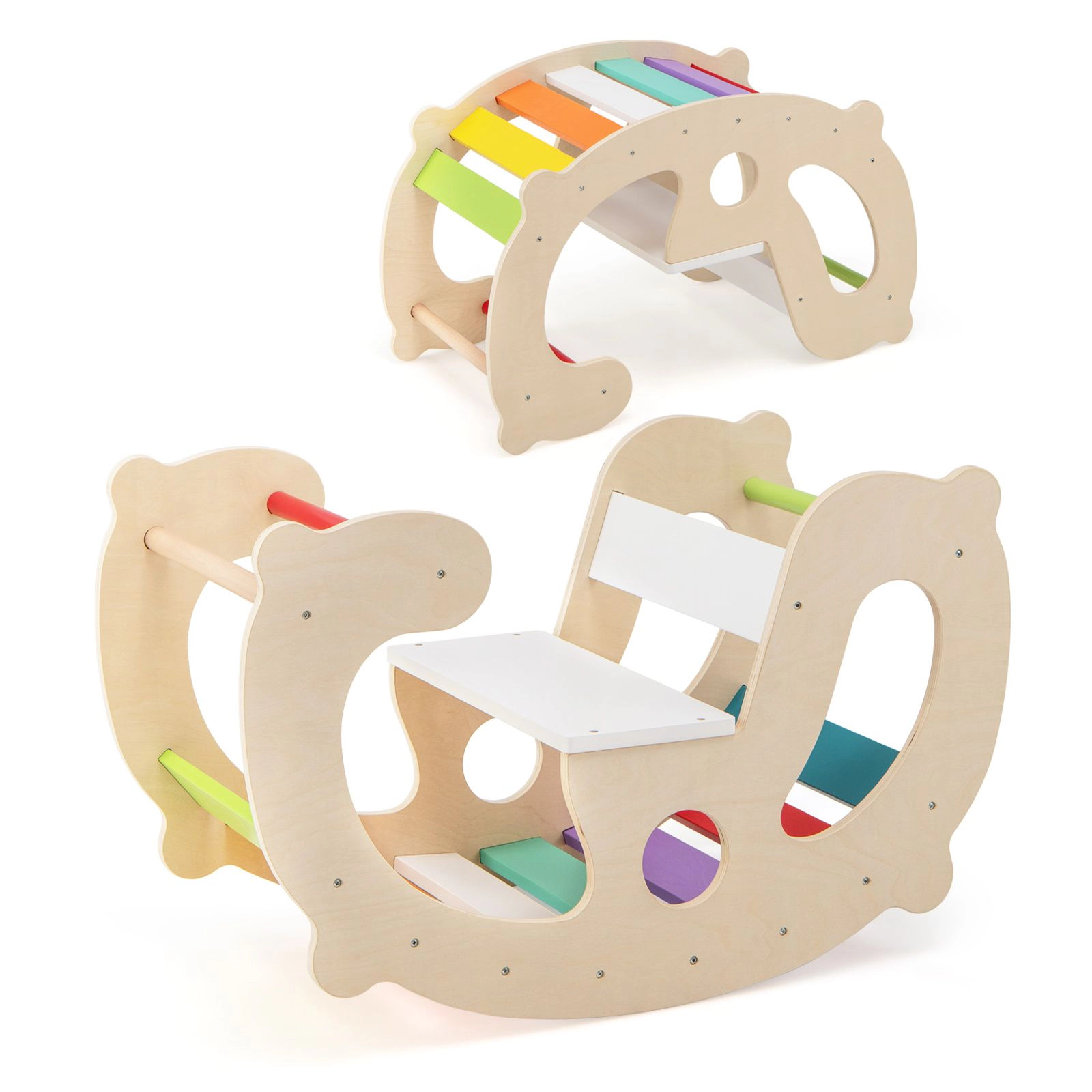 Slickblue 2-in-1 Wooden Climbing Arch Rocker Toy for Toddlers