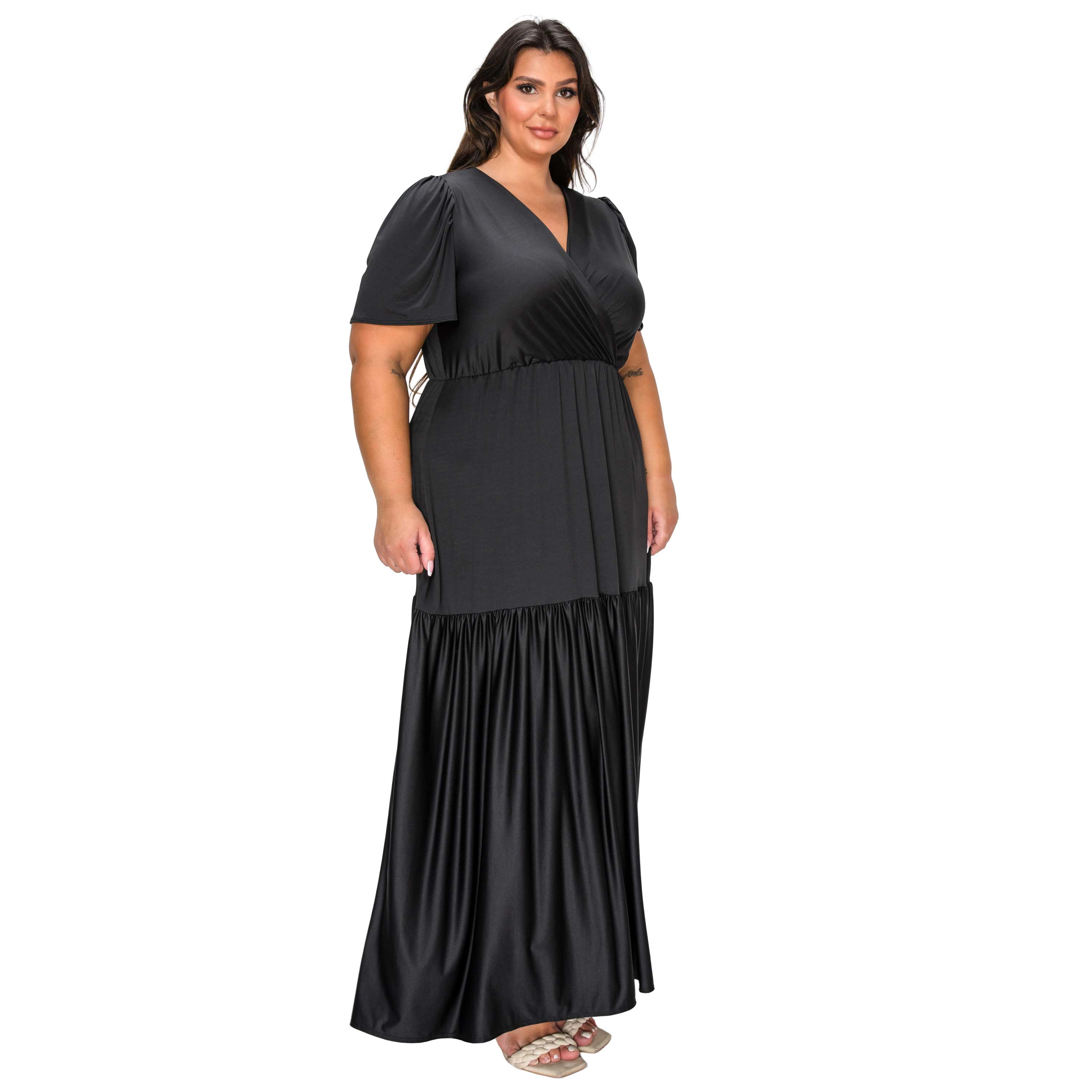 L I V D Women's Plus Violetta Tiered Surplice Dress