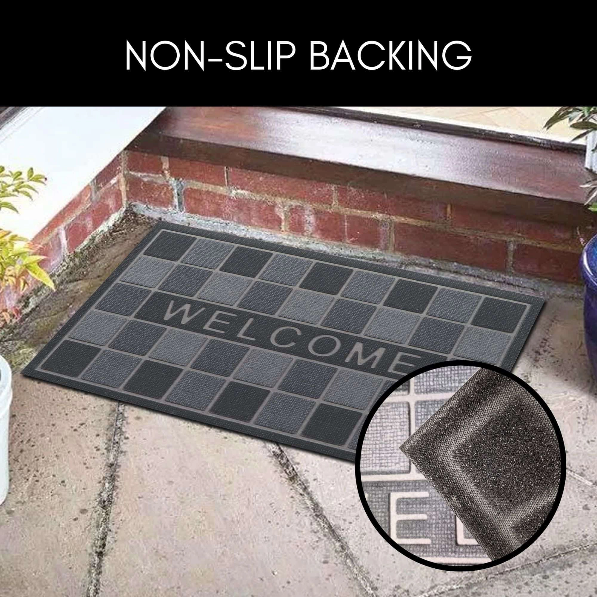 Evideco French Home Goods Gray Welcome Rubber Doormat 30 x 17 Inches
