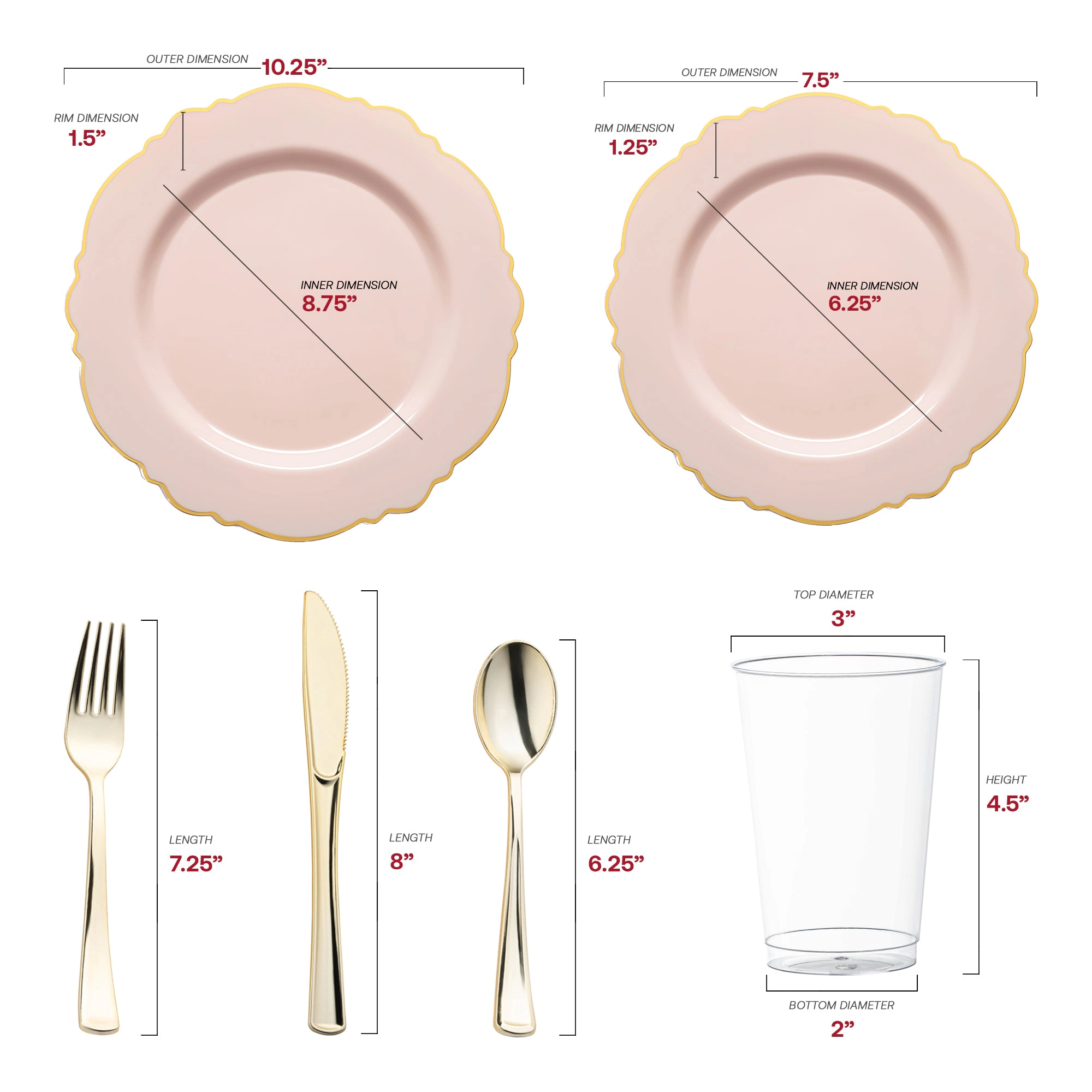 Smarty Had A Party with Gold Rim Round Blossom Disposable Plastic Wedding Value Set