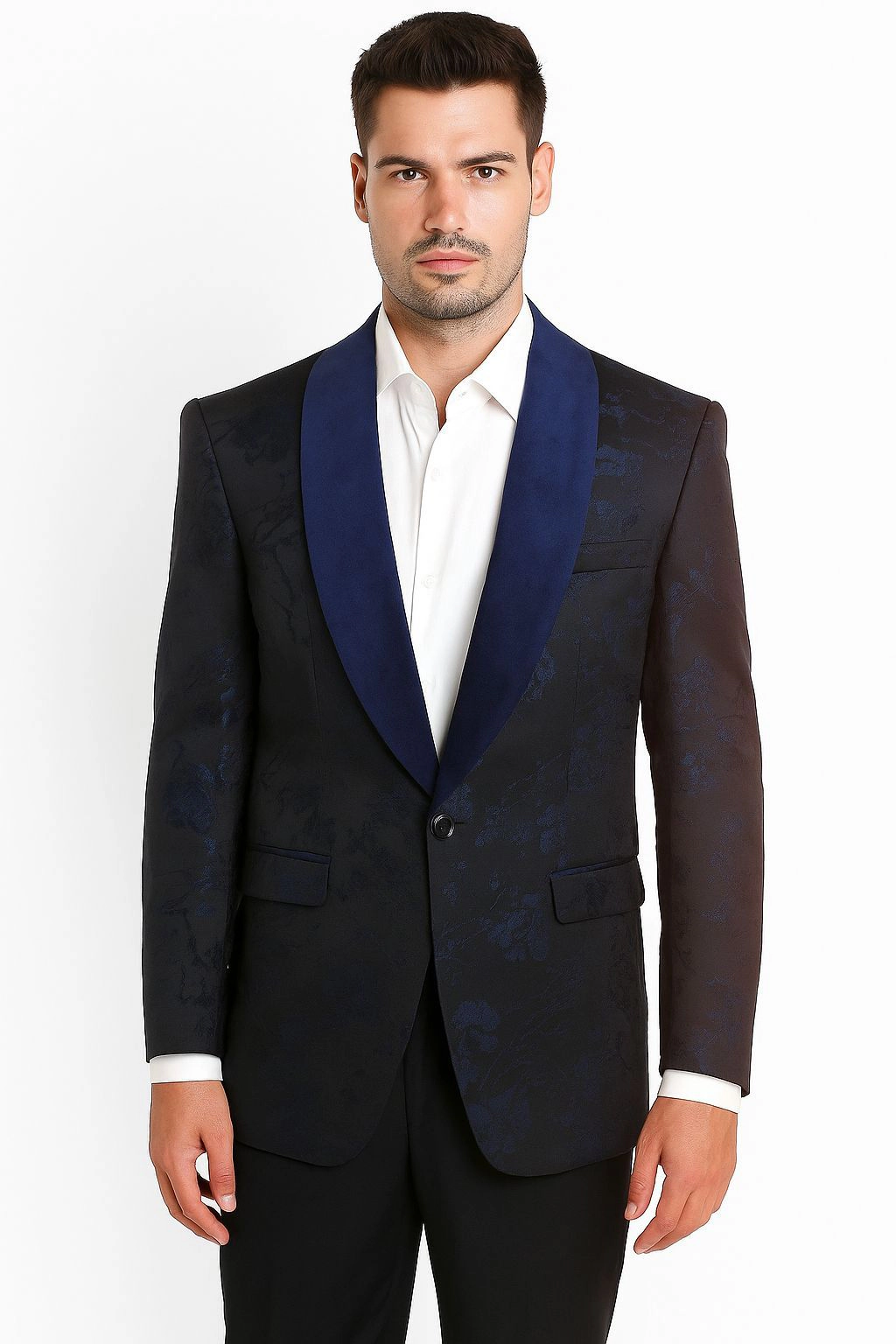Elie Balleh Men's Slim Fit Floral Shawl Collar Blazer