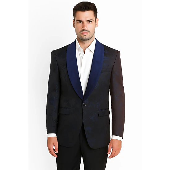 Elie Balleh Men's Slim Fit Floral Shawl Collar Blazer