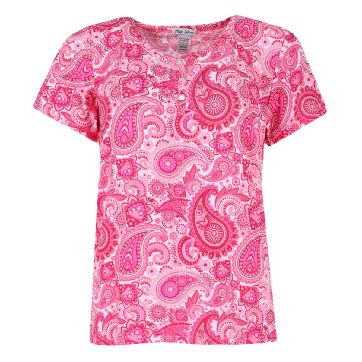 Miss Lillian Women's Paisley Henley Short Sleeve and Shorts Set