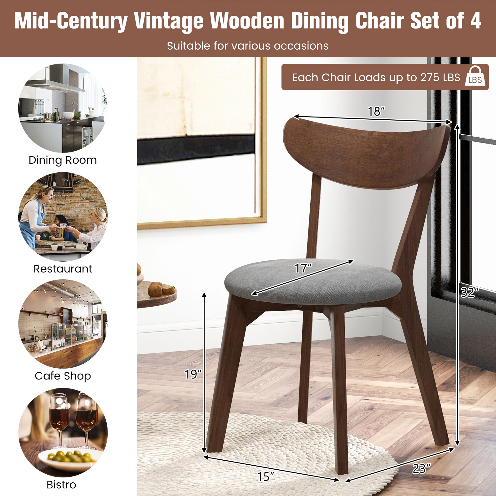 LJG Set of 2 Dining Chairs Upholstered Curved Back Side