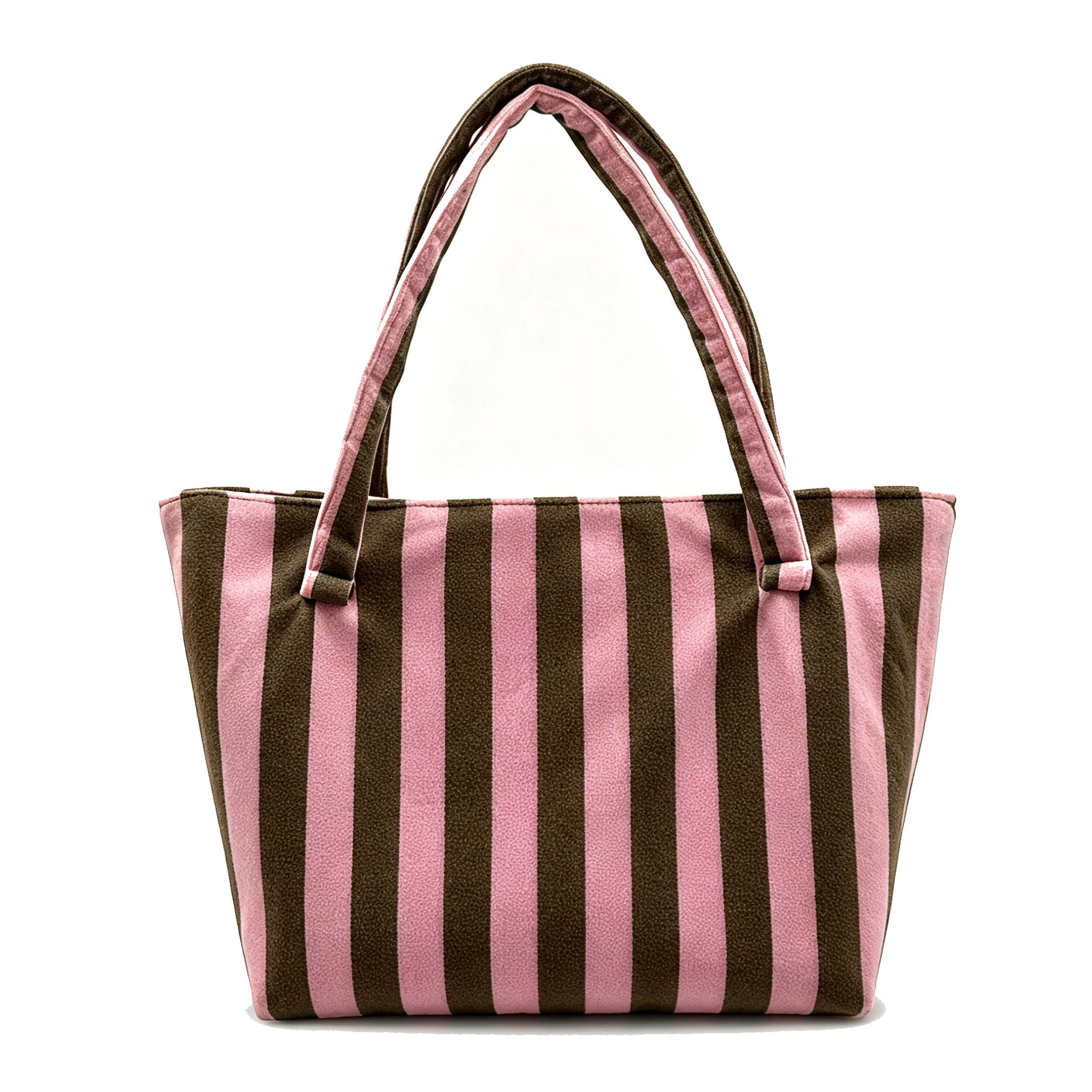 Alilang Women's Striped Terry Cloth Tote Bag Roomy Beach and Travel Shoulder Carryall, Green White Stripe