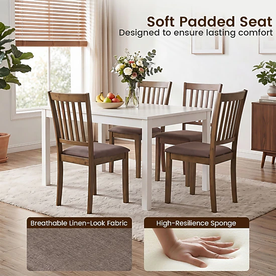 SUGIFT Set of 4 Wooden Upholstered Dining Chairs with Rubber Wood Frame 330-lb Capacity Brown/Black