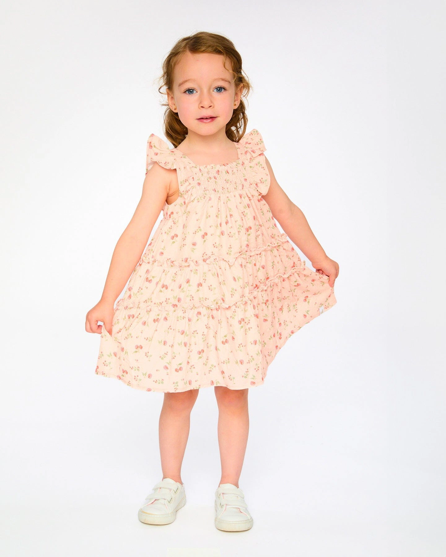 Deux par Girls Multi-Tiered Dress with Smocking Printed Flowers