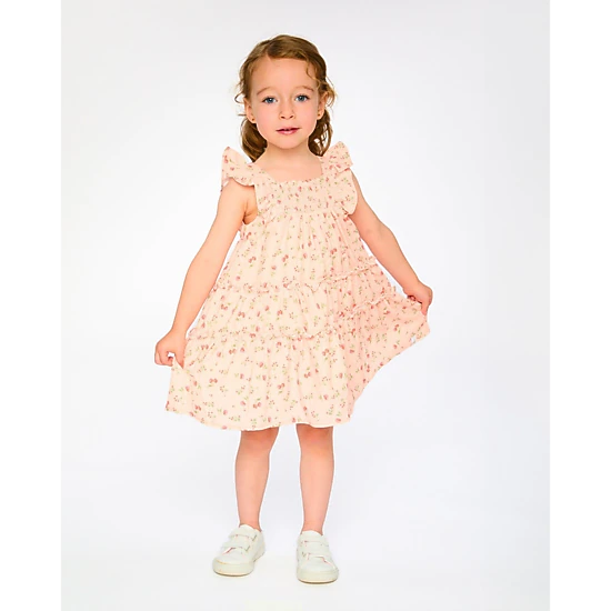 Deux par Deux Girls Multi-Tiered Dress with Smocking Printed Flowers