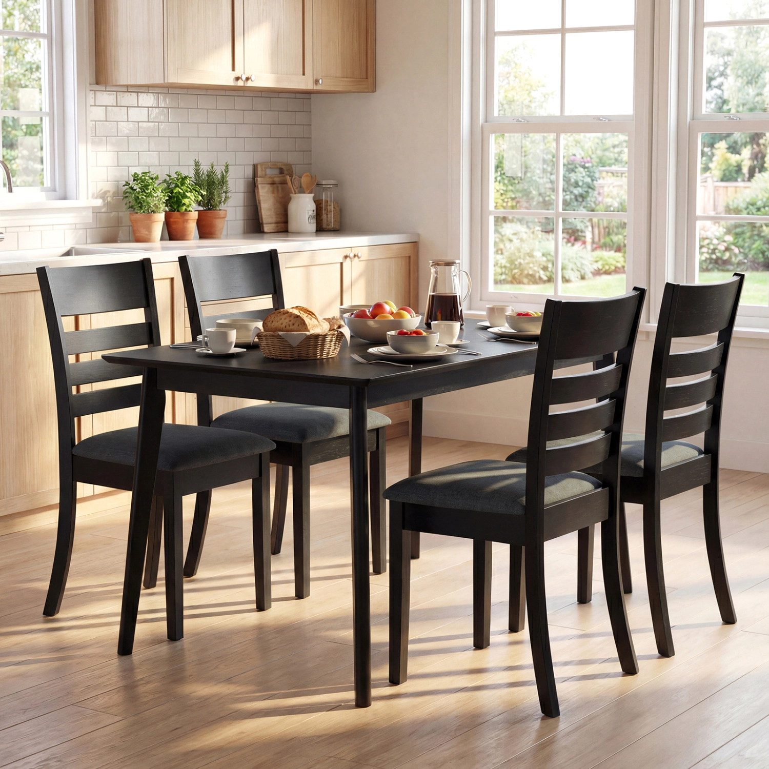 LJG Wooden Dining Chairs Set of Upholstered Kitchen Chairs with Rubber Wood Frame