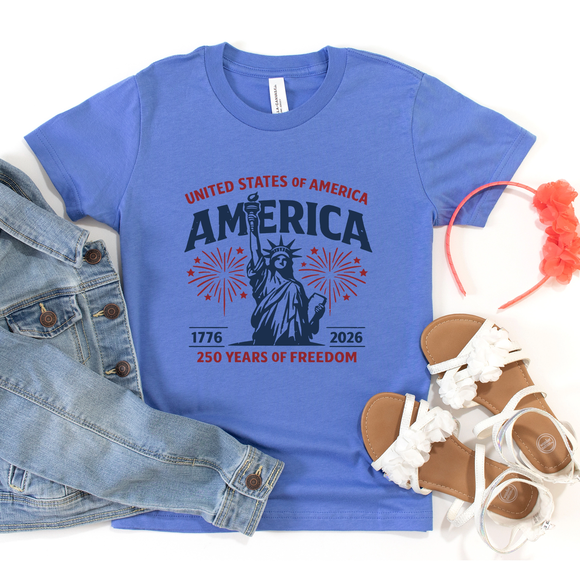 The Juniper Shop - America Statue of Liberty 250 Years Youth Short Sleeve Graphic T-Shirt