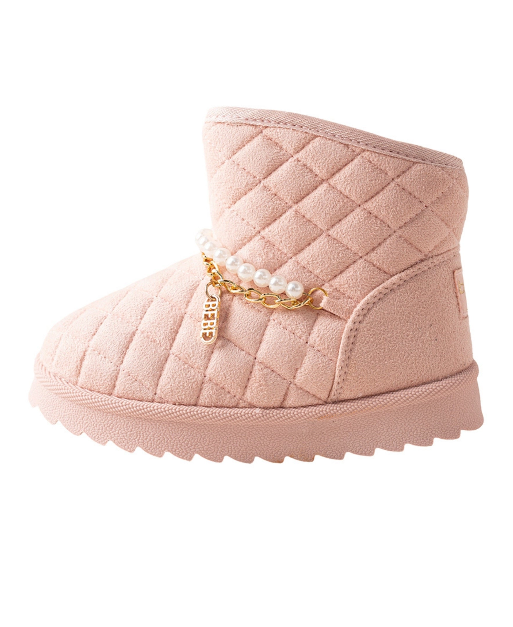 Bebe Girl's Toddler Quilted Cozy Boot with Pearl Chain Charm