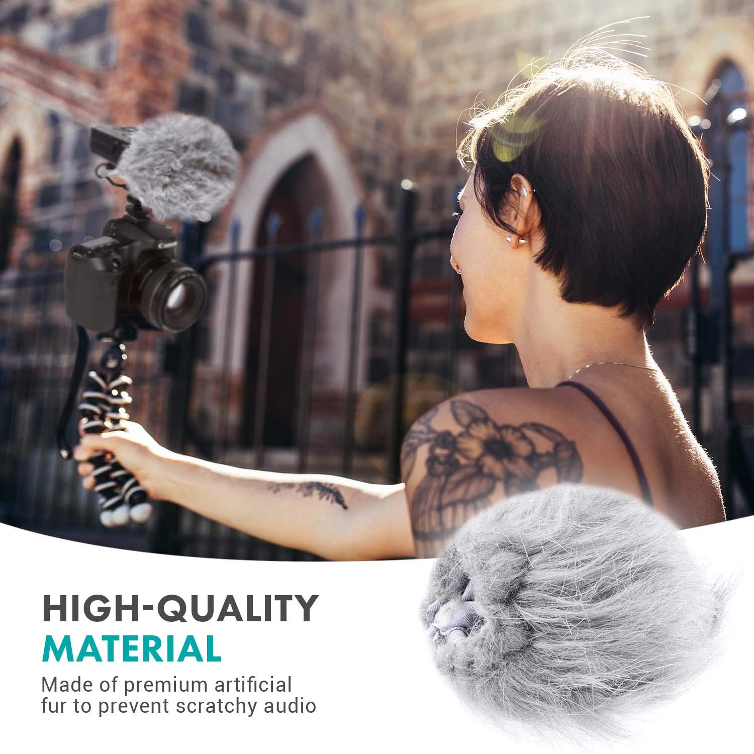 Movo WS1 Furry Outdoor Microphone Windscreen Muff for Small Compact Microphones up to 2.5 X 40mm (L x D)