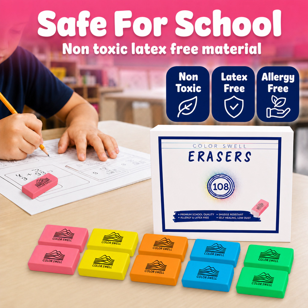 Color Swell Bulk Pink and Neon Erasers, 108 Total