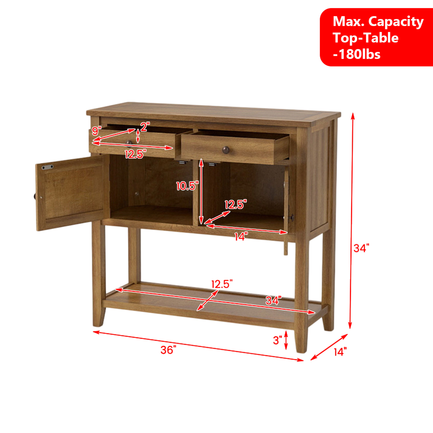 Hivvago Wooden Mid-Century Buffet Table with Ample Storage and Sleek Design