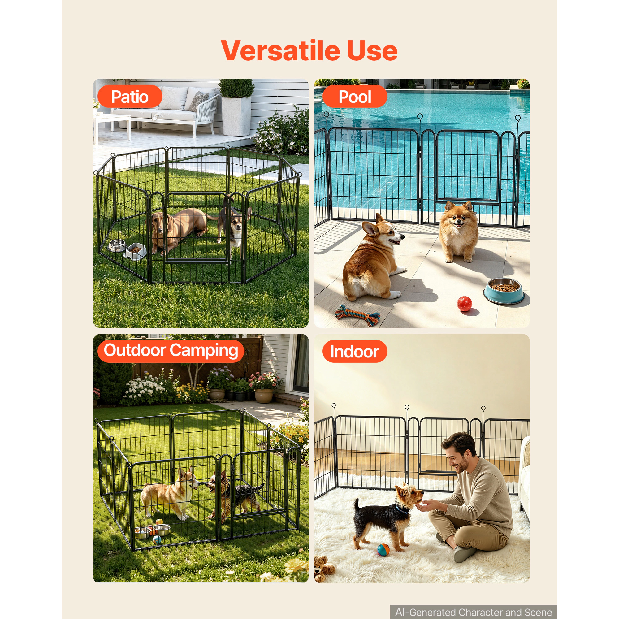 HONGGE 24-Inch 8-Panel Foldable Steel Dog Playpen for Small Dogs, Cats & Small Pets, Indoor/Outdoor, Black