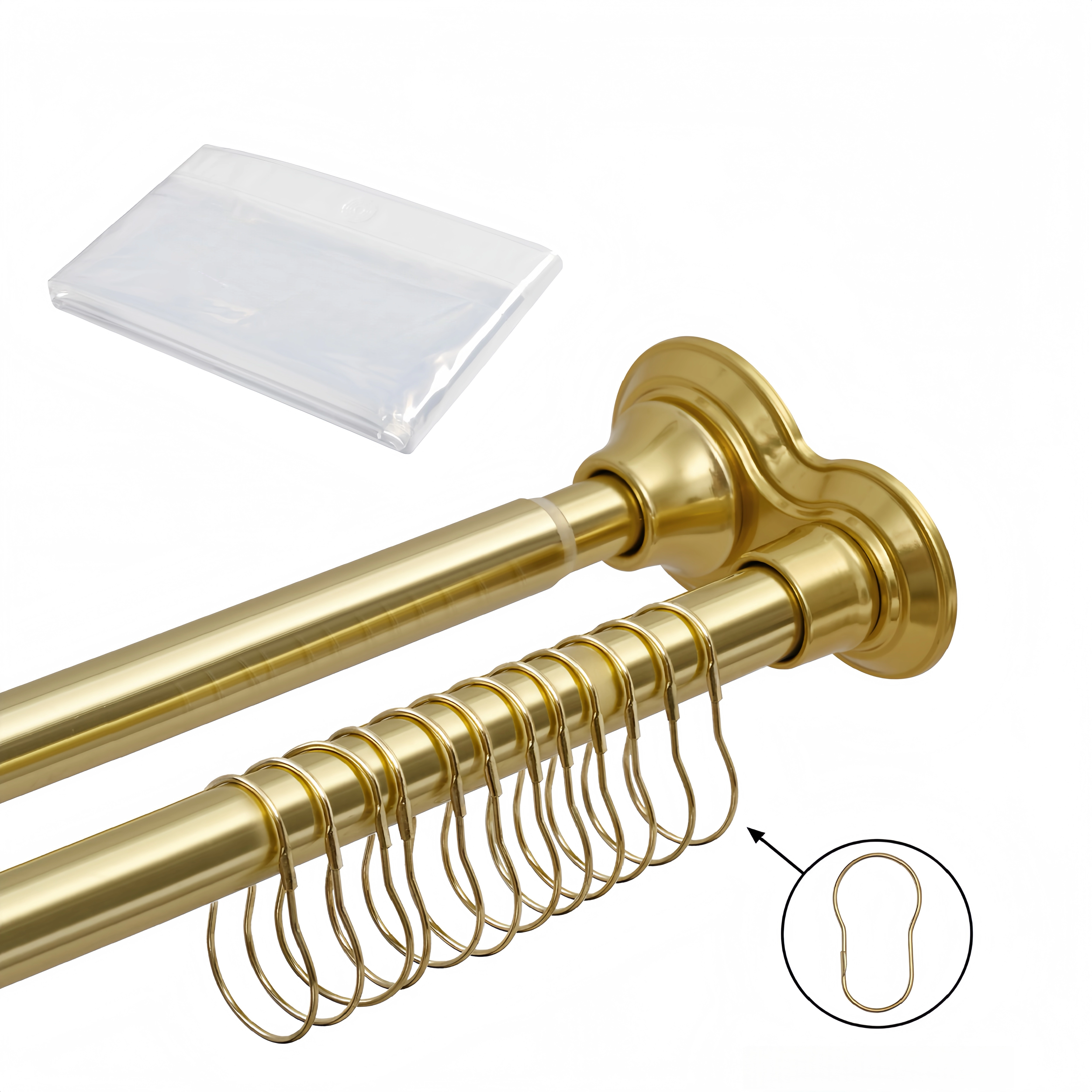 Utopia Alley 45-72 Inch Rustproof Double Tension No-Drill Shower Rod Set, with 24 Metal Hooks & 71"×71" Clear PEVA Liner