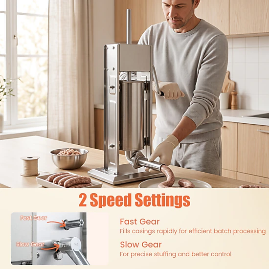 LJG Manual Sausage Stuffer with 2 Speeds & 4 Stuffing Tubes for Commercial Home