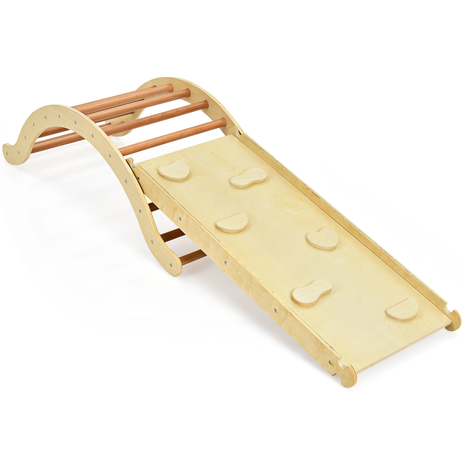 SUGIFT 3-in-1 Wooden Arch Rocker Climber Set with Ramp and Mat 132-lb Capacity Ages 1-8 Yellow/Natural