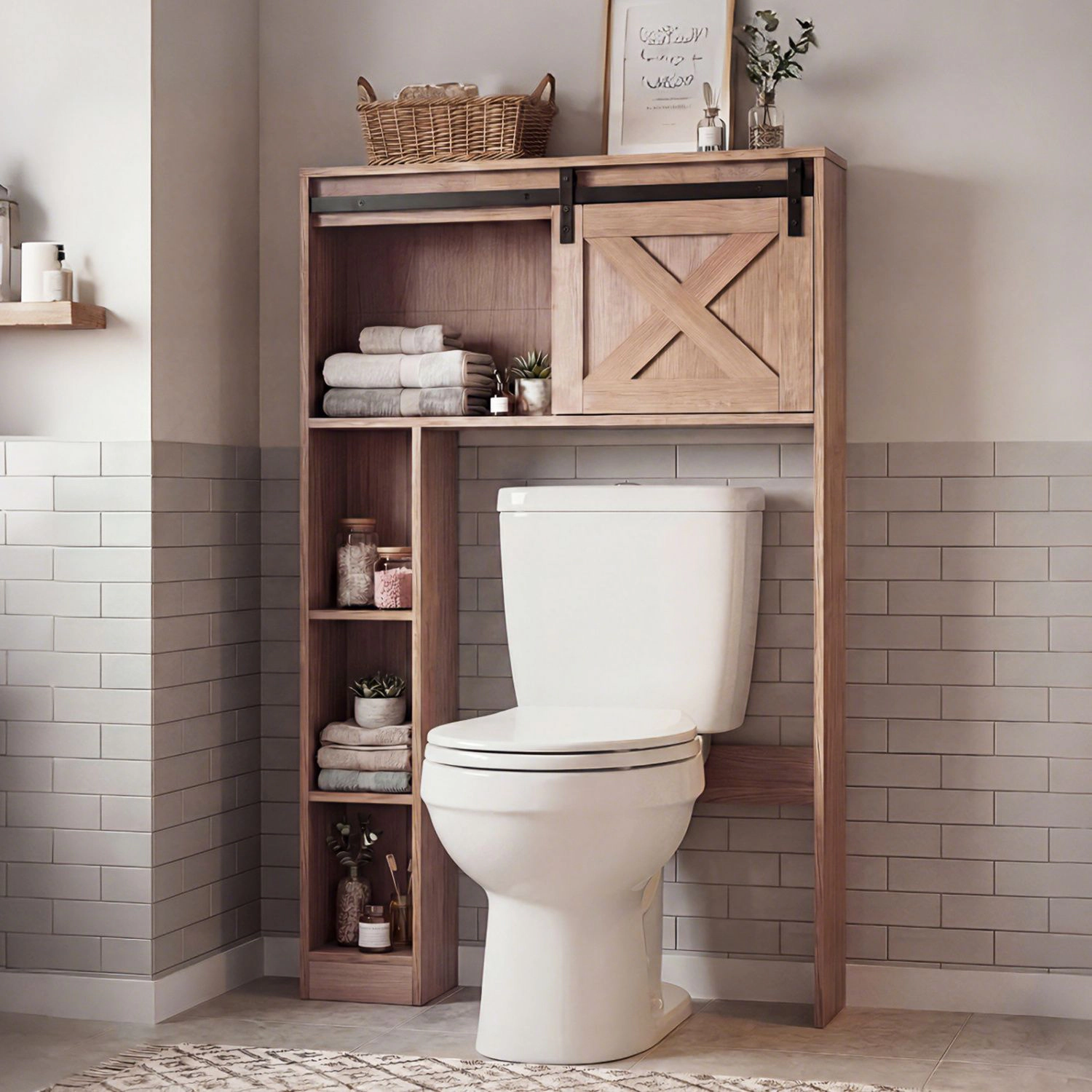 SlickBlue Freestanding Toilet Storage Organizer with Sliding Barn Door