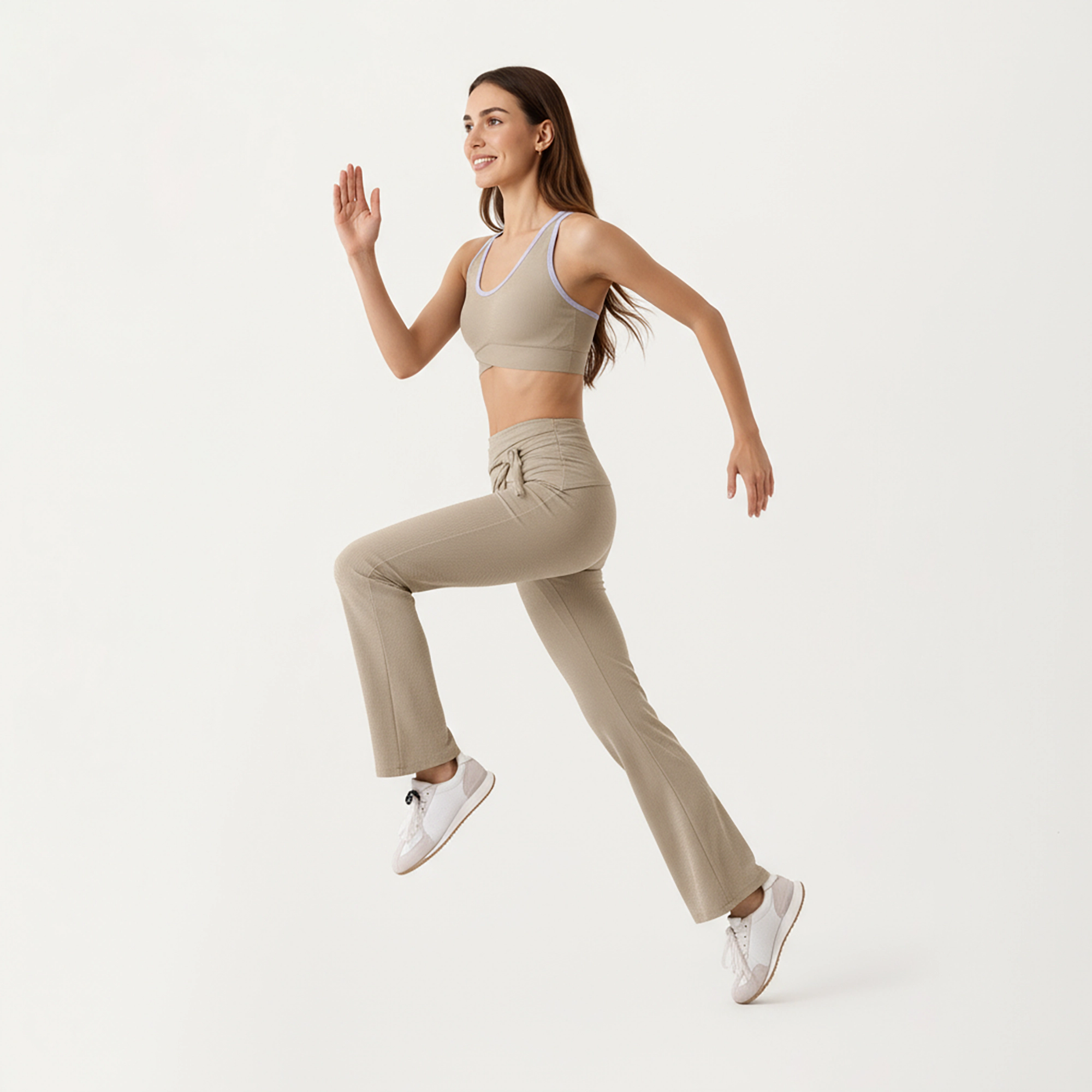 Anna-Kaci Active Women's Ribbed Knit Flare Pants with Wrap Tie Waistband and High Waist Silhouette