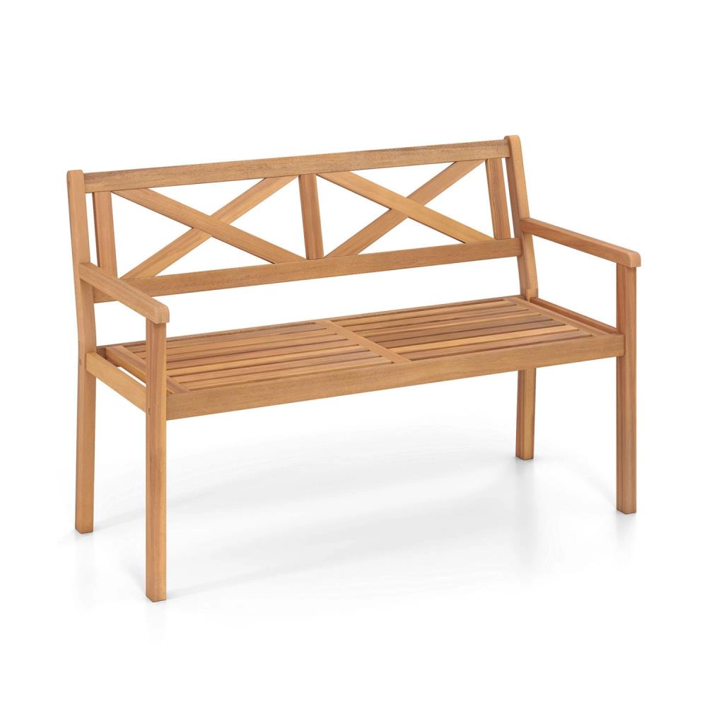 Hivvago 2-Person Patio Acacia Wood Garden Chair With Armrests And Backrest For Backyard