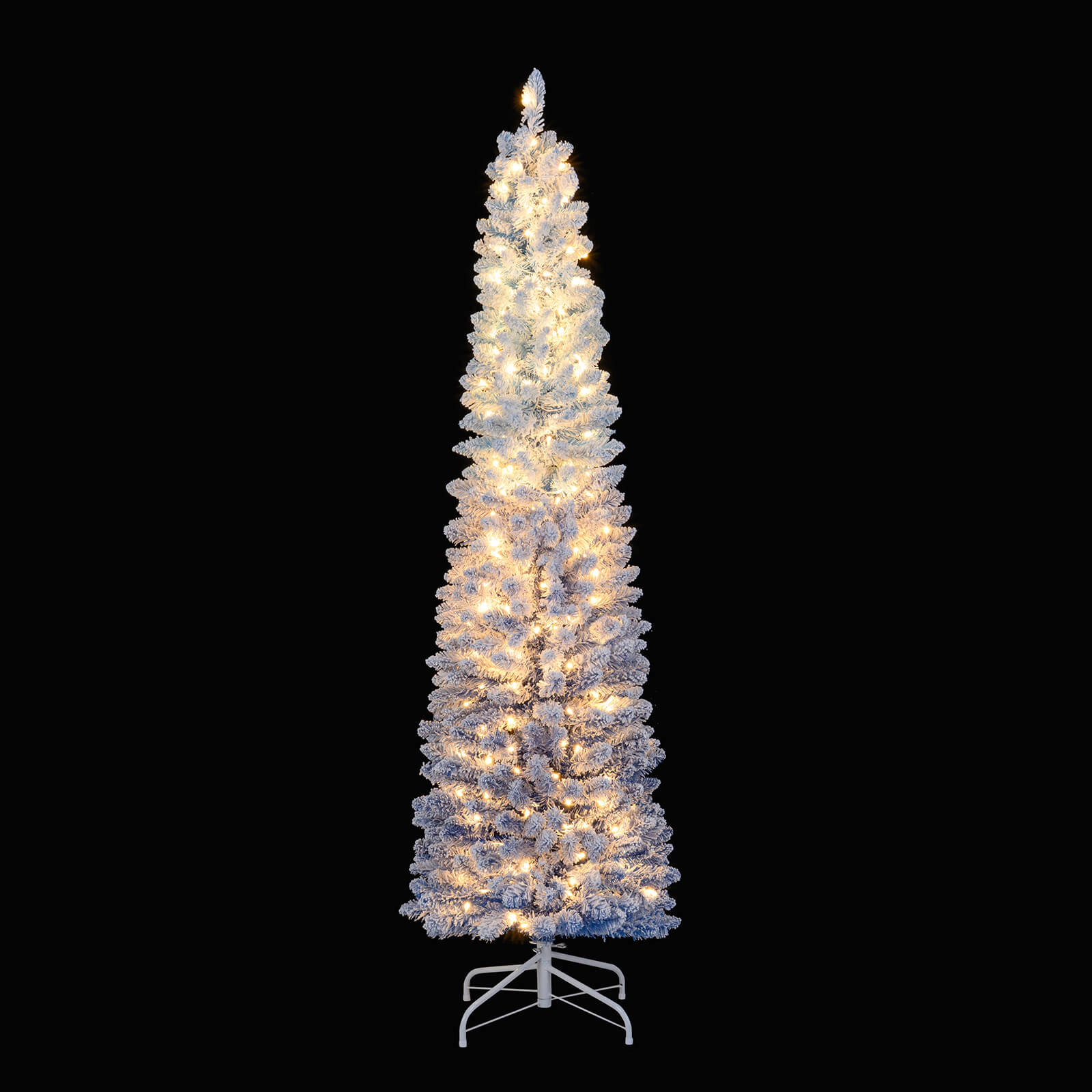Costway 6/7 FT Snow-flocked Artificial Christmas Tree with 220/290 Warm LED Lights, 8 Modes