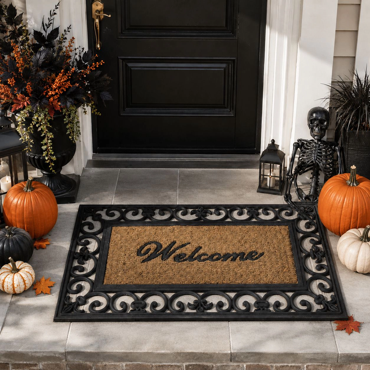 Kate Aurora 18"x30" Rectangular Fleur De Lis Outdoor Heavy Duty Rubber & Coir Skid Resistant Welcome Door Mat