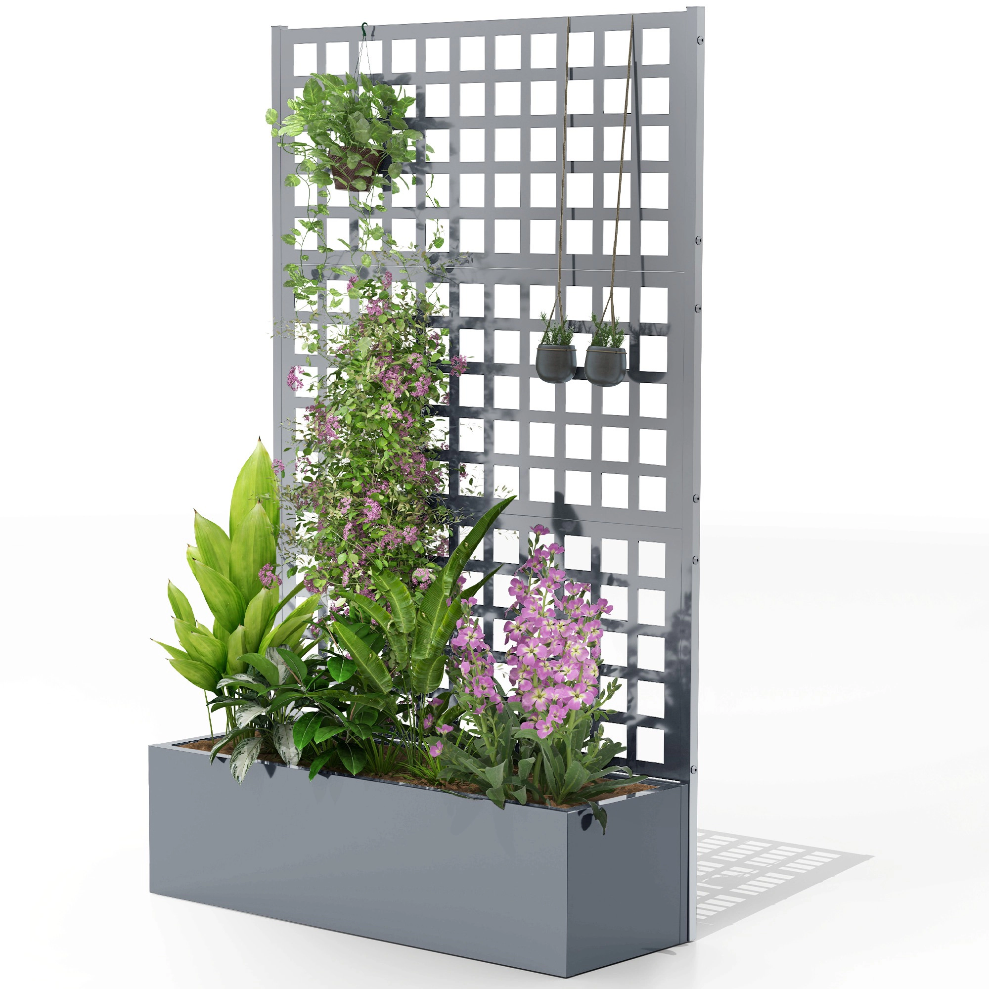 HONGGE Galvanized Raised Garden Bed Planter Box with Trellis for Climbing Plants, Vegetable, Vines