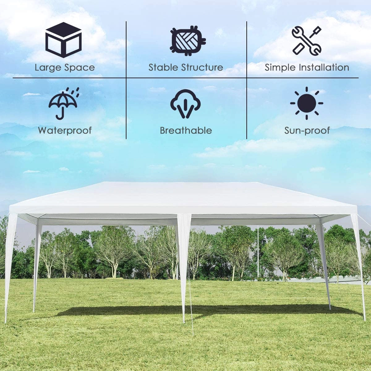 LJG 10 x 20 Feet Waterproof Canopy Tent with Tent Peg and Wind Rope