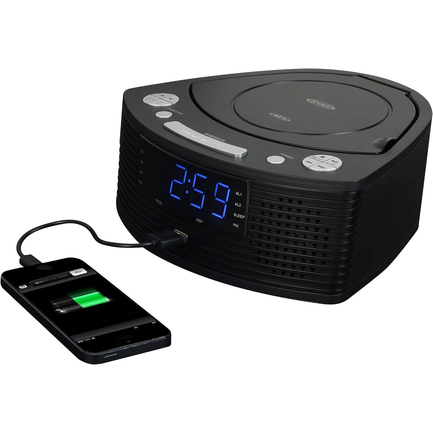 Jensen AM/FM Dual Alarm Clock Radio with Bluetooth & USB Charging JCR-390T2