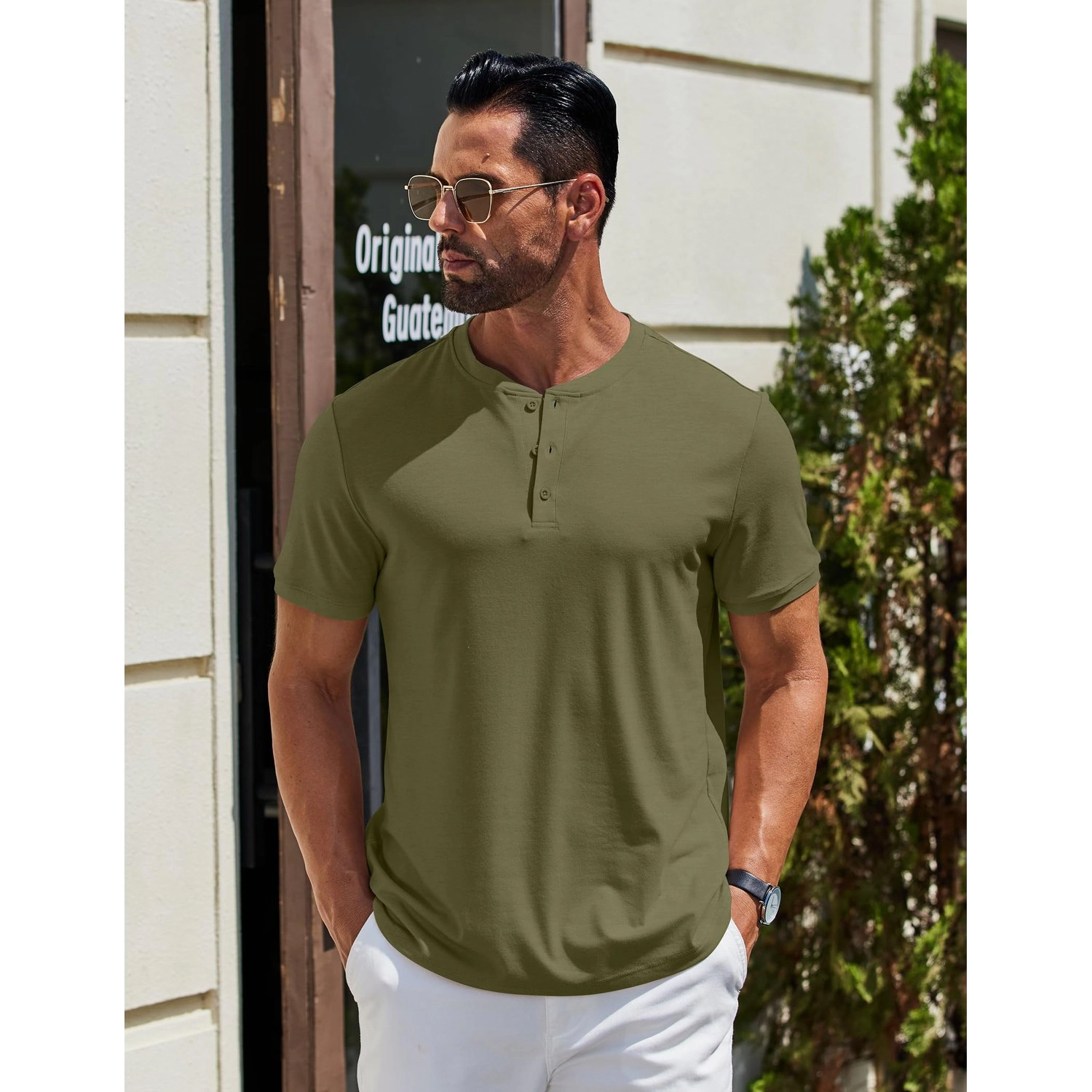 COOFANDY Mens Short Sleeve Button Down Shirts  Textured Collared Polo Tops