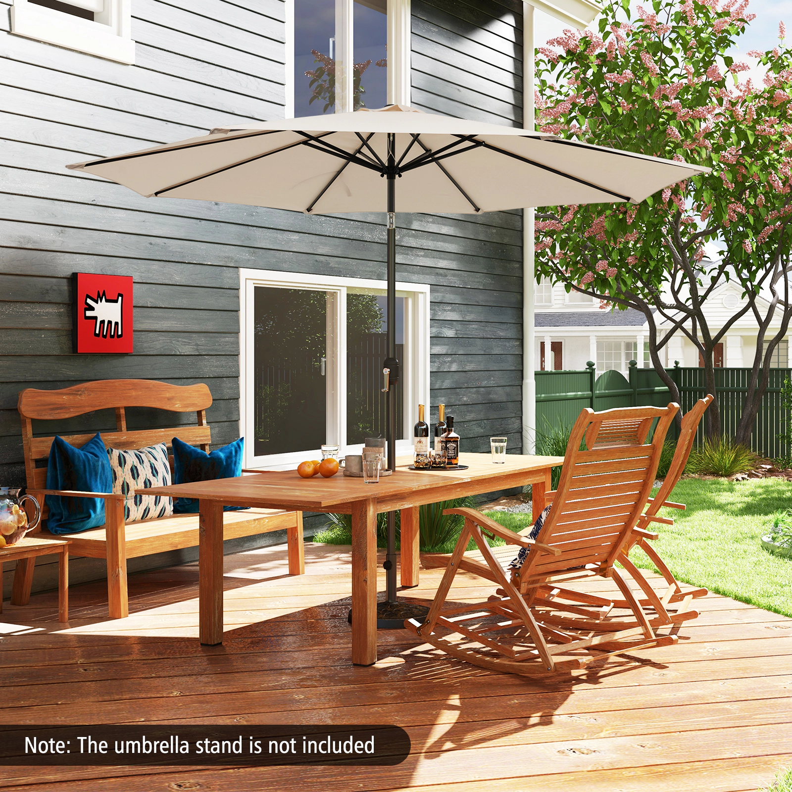 SUGIFT 10-Ft Steel Outdoor Patio Umbrella with Hand-Crank Lift and Tilt Adjustment Beige
