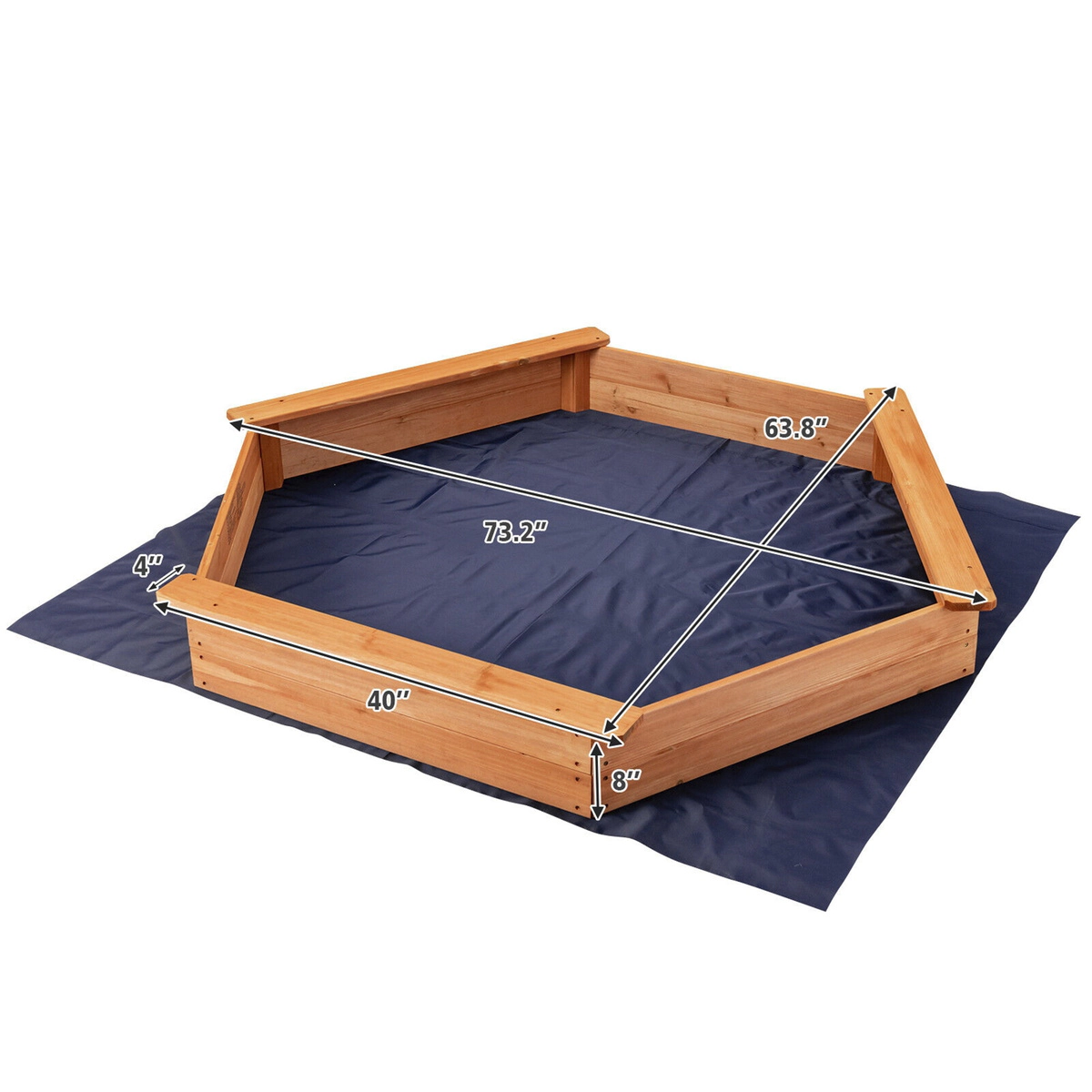 SUGIFT Hexagon Wooden Cedar Sandbox with Seat Boards 110-lb Bench Capacity Kids Over 3 Years Natural