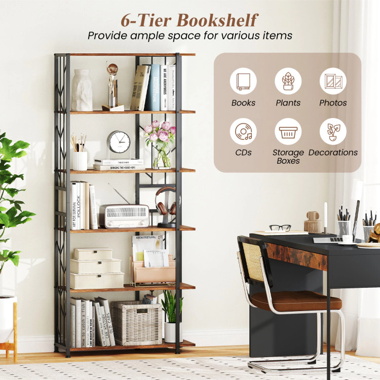 Hivvago 6-Tier Bookshelf Modern Geometric Bookcase with Heavy-duty Metal Frame and Anti-tipping Kits