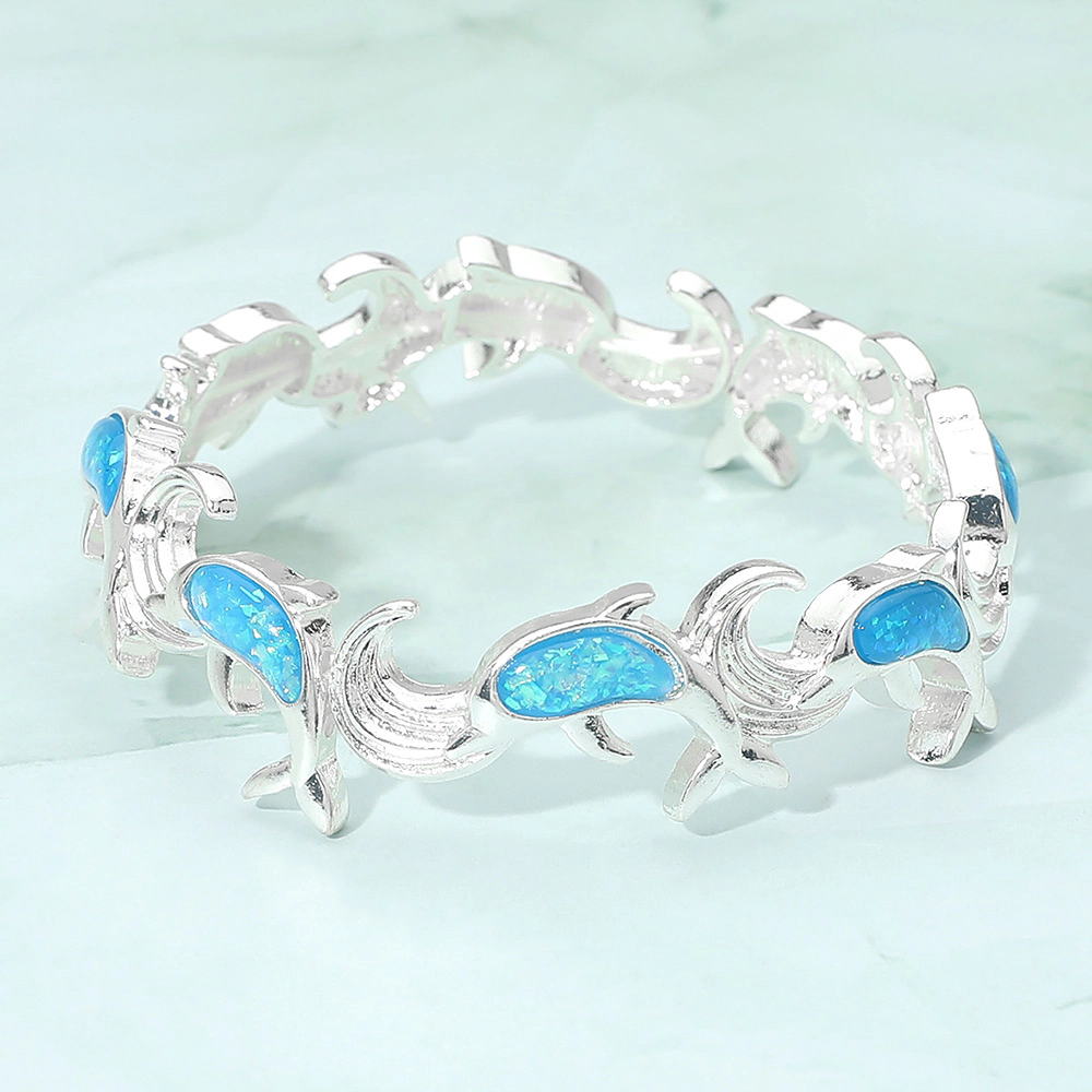FASHNZFAB Ocean Dolphin Charm Beaded Stretch Bracelet