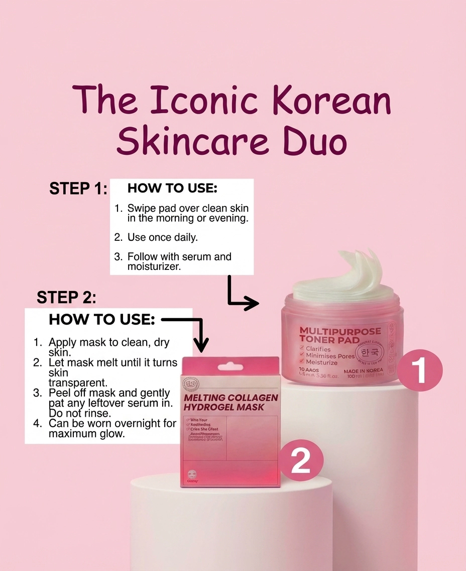 Lovery  Korean Beauty and Skincare Glass Skin Renewal Set with Collagen Hydrogel Masks and Multipurpose Toner Pads