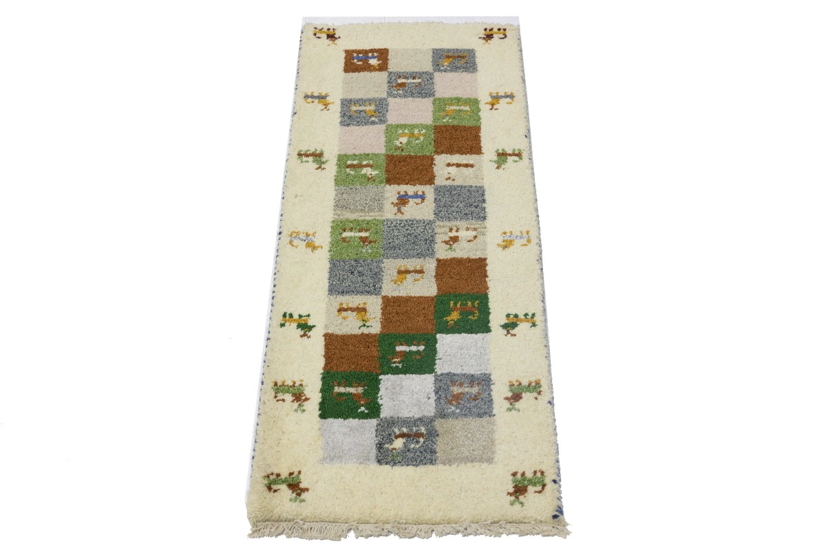 Magic Rugs 1'4 x 3'9 Handmade Indo-Gabbeh Checkered Oriental Wool Rug