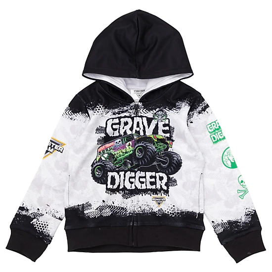 Monster Jam Grave Digger Boys' Fleece Zip-Up Hoodie
